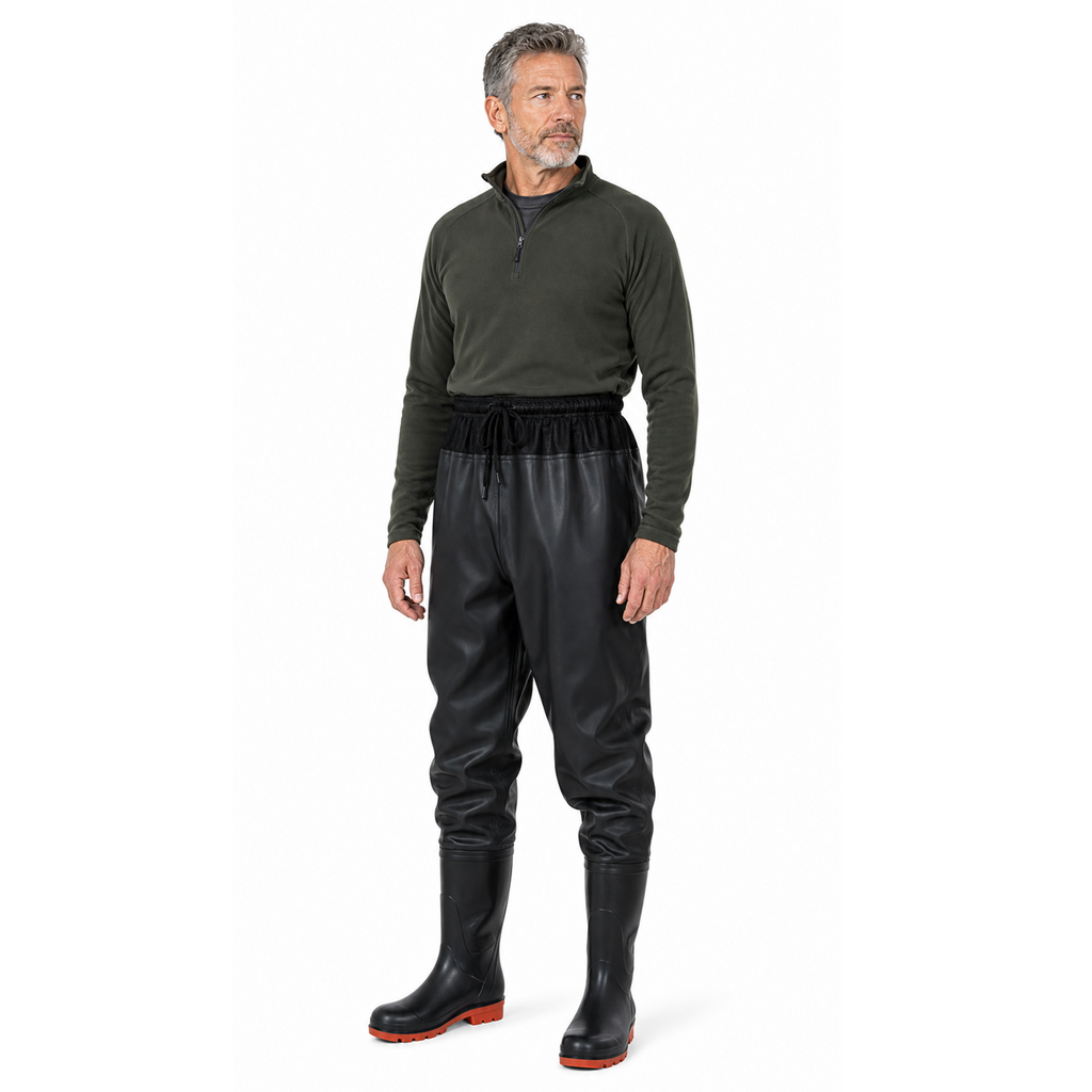 Heavy-Duty PVC Waist Waders with Cleated Boots | Anti-Stick Lining & Mesh Waist