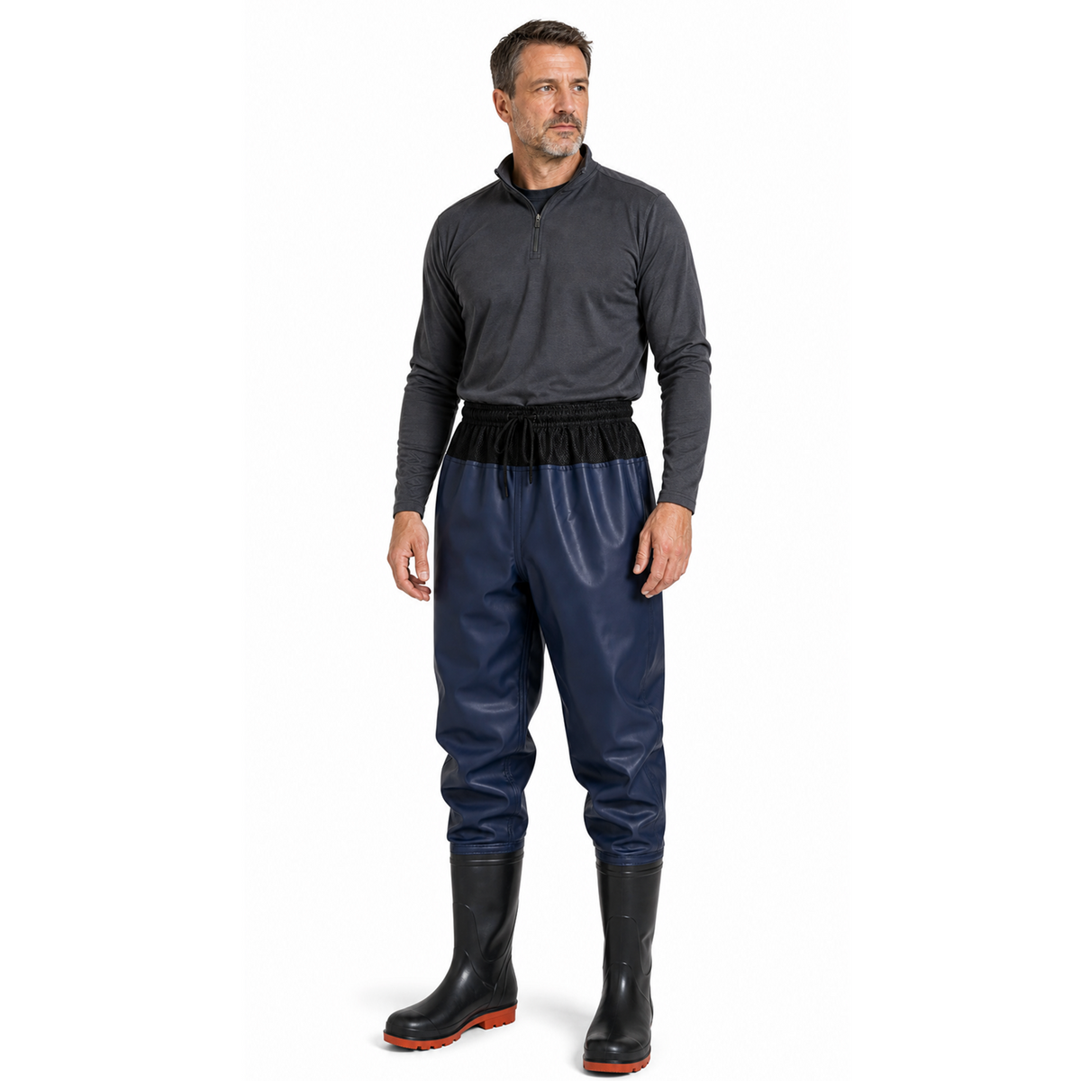 Heavy-Duty PVC Waist Waders with Cleated Boots | Anti-Stick Lining & Mesh Waist