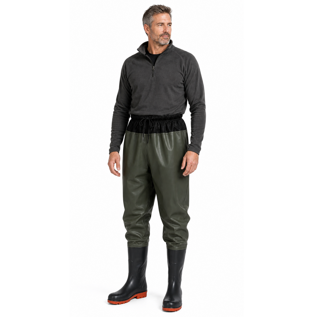 Heavy-Duty PVC Waist Waders with Cleated Boots | Anti-Stick Lining & Mesh Waist