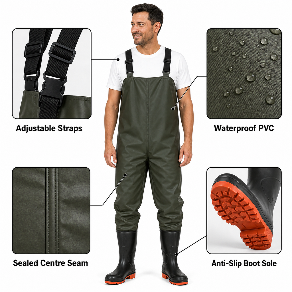 Heavy-Duty Chest Waders with Cleated Boots | Anti-Stick Lining