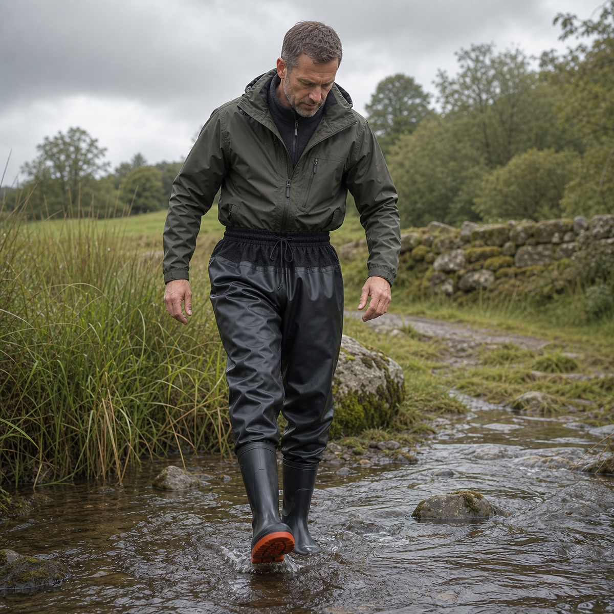 Heavy-Duty PVC Waist Waders with Cleated Boots | Anti-Stick Lining & Mesh Waist