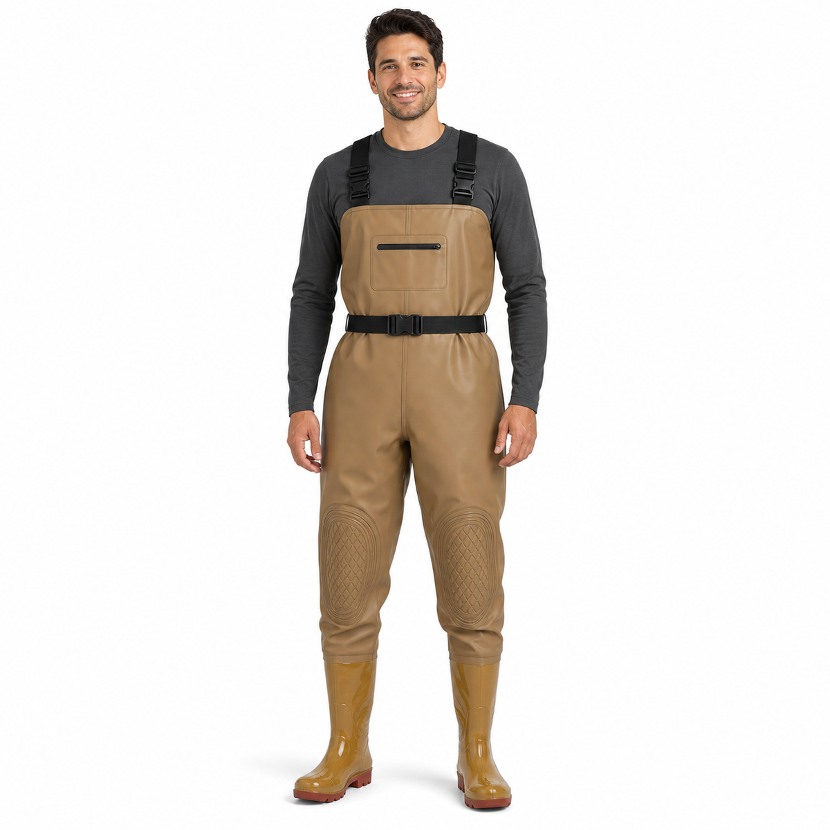 Heavy-Duty PVC Chest Waders with Boots | Reinforced Knees & Anti-Stick Lining