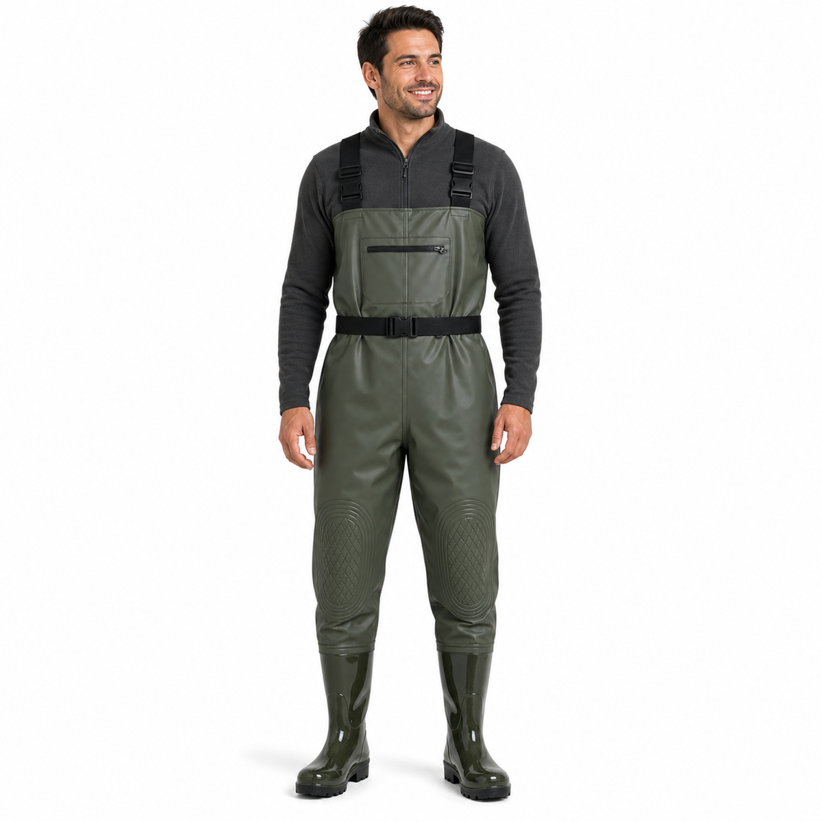 Heavy-Duty PVC Chest Waders with Boots | Reinforced Knees & Anti-Stick Lining