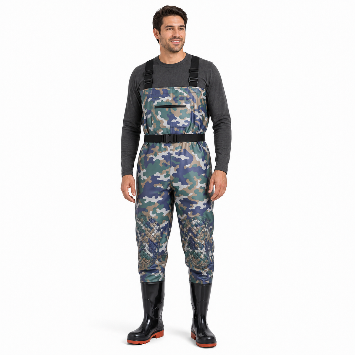 Heavy-Duty PVC Chest Waders with Boots | Reinforced Knees & Anti-Stick Lining