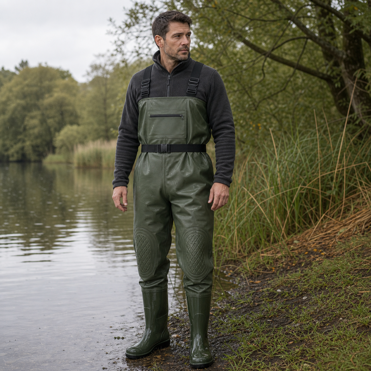 Heavy-Duty PVC Chest Waders with Boots | Reinforced Knees & Anti-Stick Lining