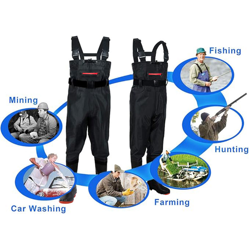 Heavy-Duty PVC Chest Waders with Boots | Reinforced Knees & Anti-Stick Lining