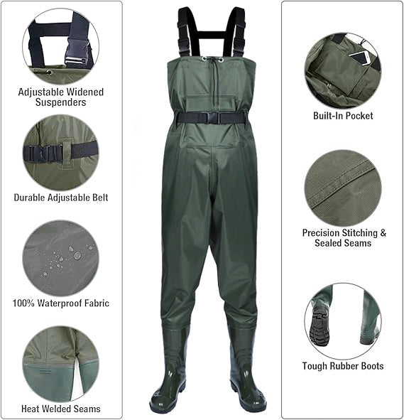 Ultra-Light 400D Nylon Chest Waders with Boots | 15,000mm Waterproof