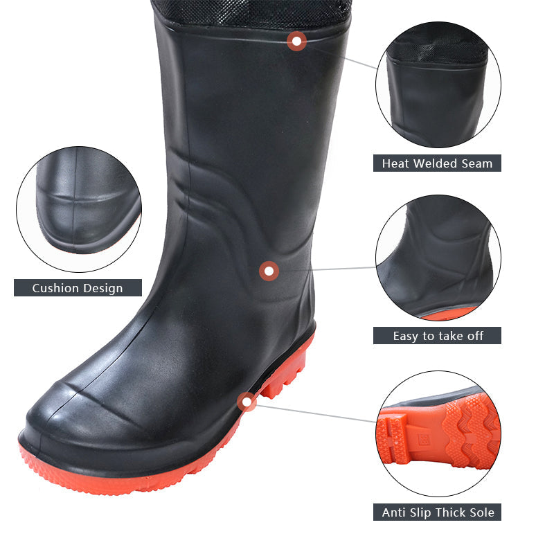 Heavy-Duty PVC Chest Waders with Boots | Reinforced Knees & Anti-Stick Lining