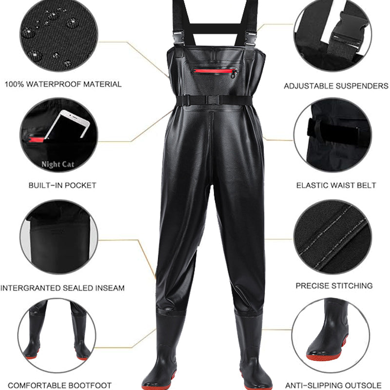 Heavy-Duty PVC Chest Waders with Boots | Reinforced Knees & Anti-Stick Lining