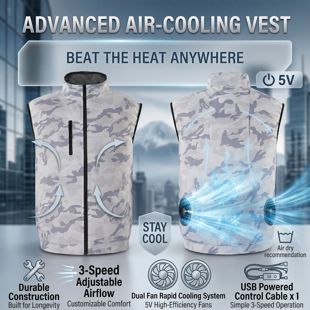Tactical 2-Fan Electric Air Cooling Vest – Outdoor Leisure & Fishing Gear, Heatstroke Prevention