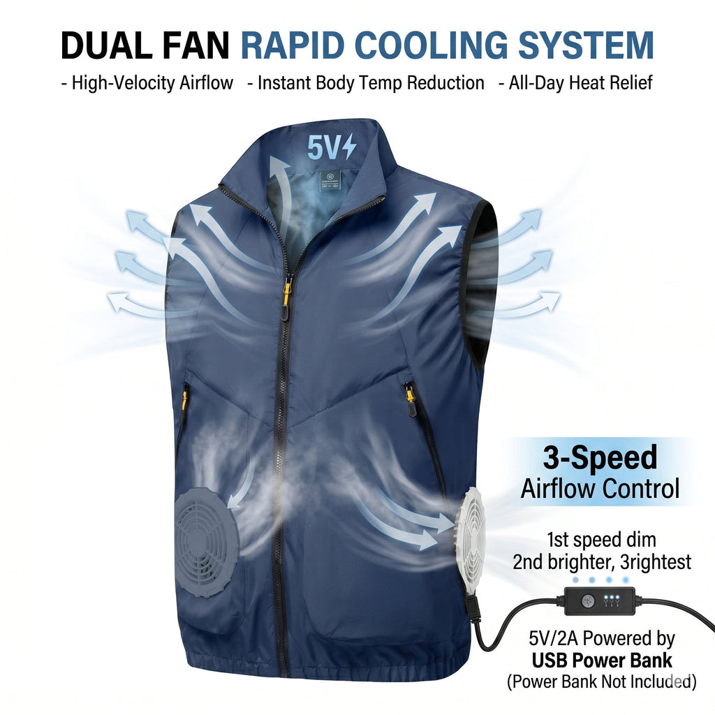 Summer Outdoor Air Cooling Vest with 2 Fans – Electric Work Vest for Fishing & Work