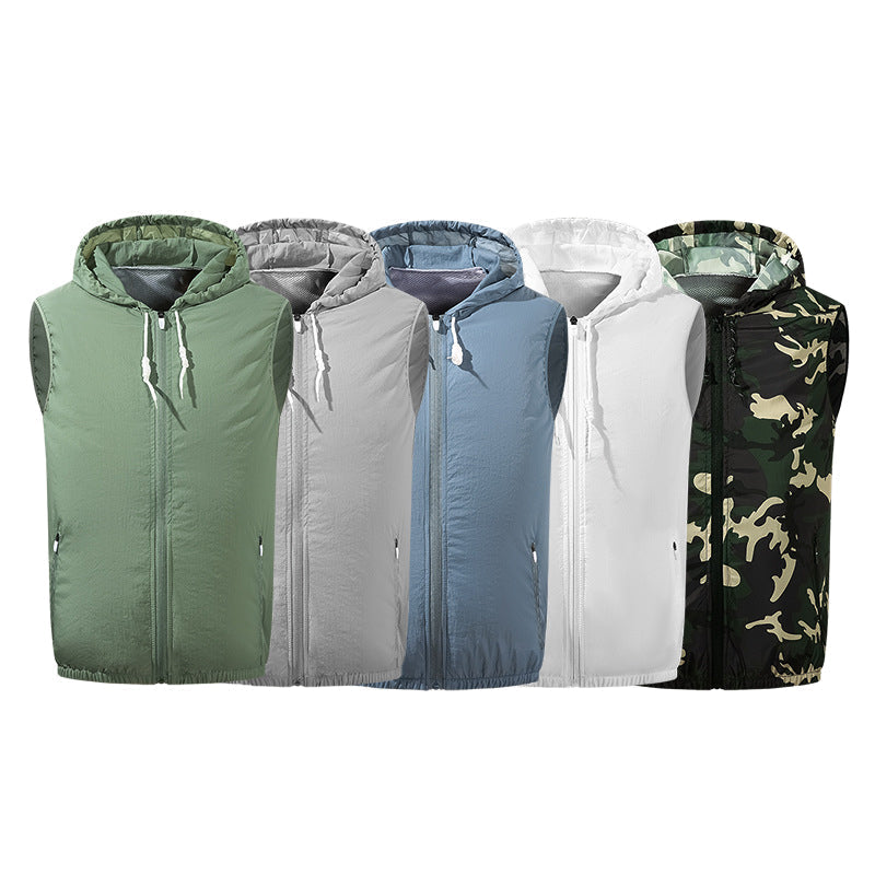 Summer Hooded Air Cooling Vest with 2 Fans – Men & Women Outdoor Heat Relief